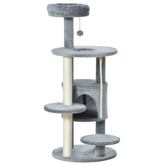 41" Cat Tree Tower Activity Center with Condo, Scratching Posts and Hanging Toys, Dark Grey