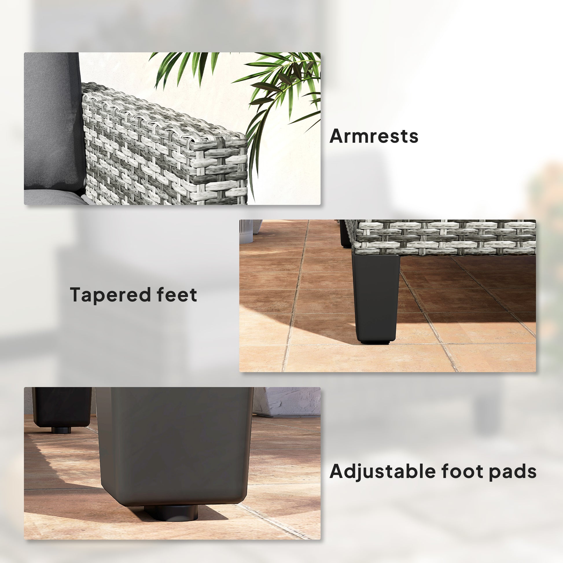 2 Seater Rattan Outdoor Sofa, Patio Couch Loveseat with Cushions and Armrests for Garden, Balcony, Dark Grey