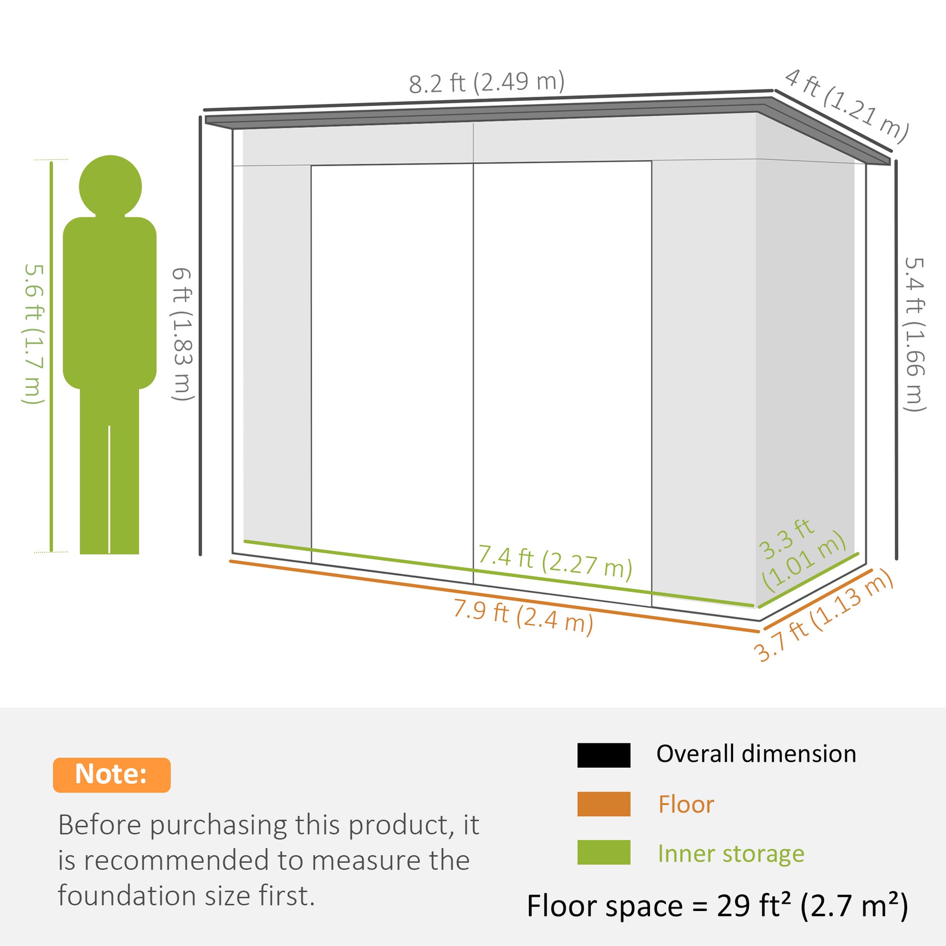 8 x 4FT Galvanized Garden Storage Shed, Metal Outdoor Shed with Double Doors and 2 Vents, Yellow