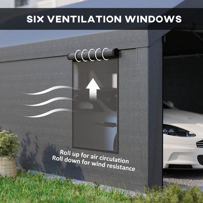 12 x 20ft Carport with 2 Roll-Up Doors, 4 Windows, Portable Garage with Removable Sidewalls for Car, Truck, Dark Grey