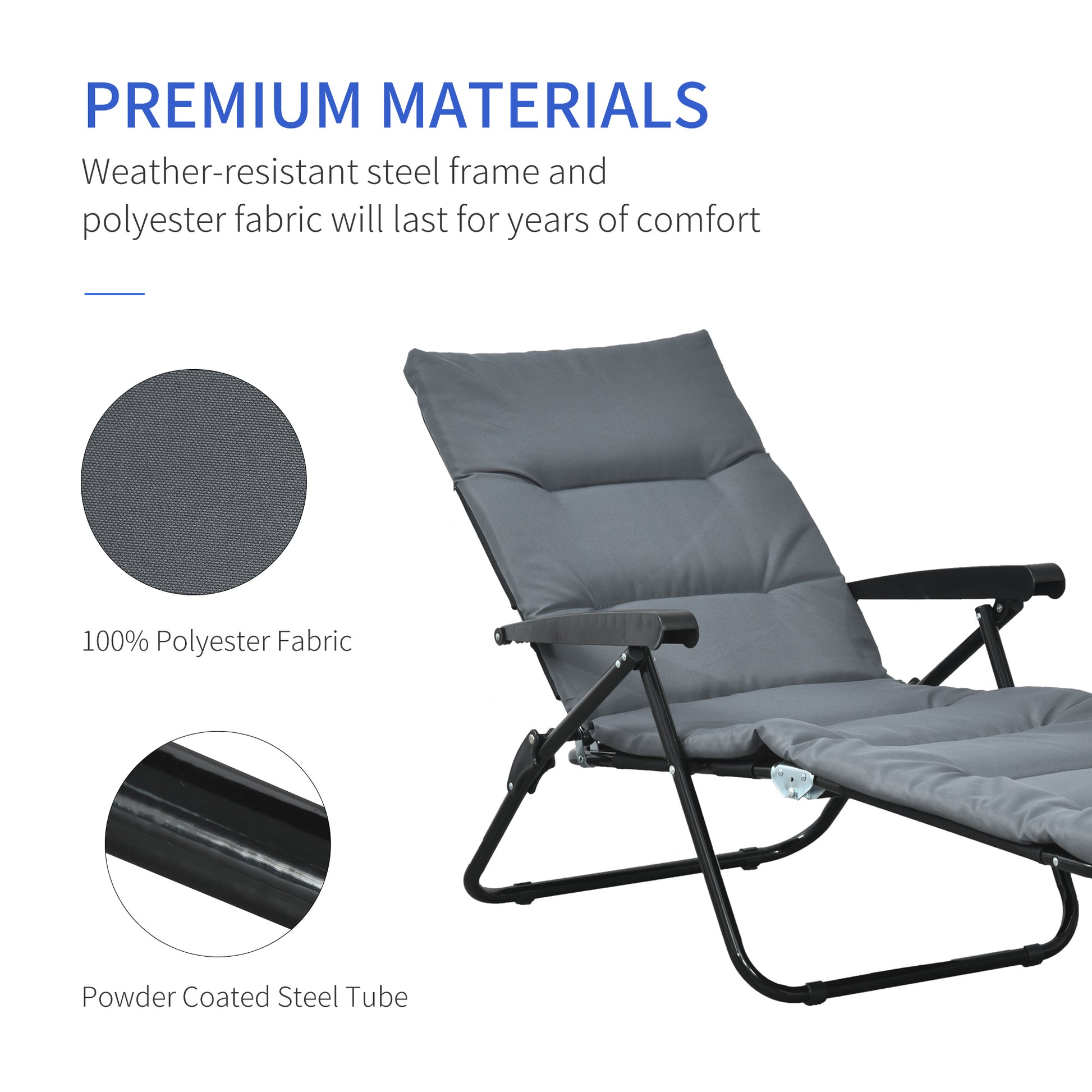 Foldable Lounge Chair, Reclining Patio Sun Lounger with 6-Position Adjustable Back, Grey