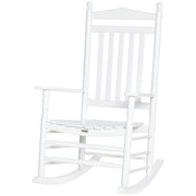 Wooden Outdoor Rocking Chair, Patio Rocking Chair with Slatted High Back and Armrests for Porch, Garden, Lawn, White