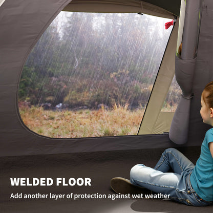 2 Person Camping Tent, Waterproof Family Dome Tent with Bedroom, Porch, Sewn-in Groundsheet and Hook, Khaki