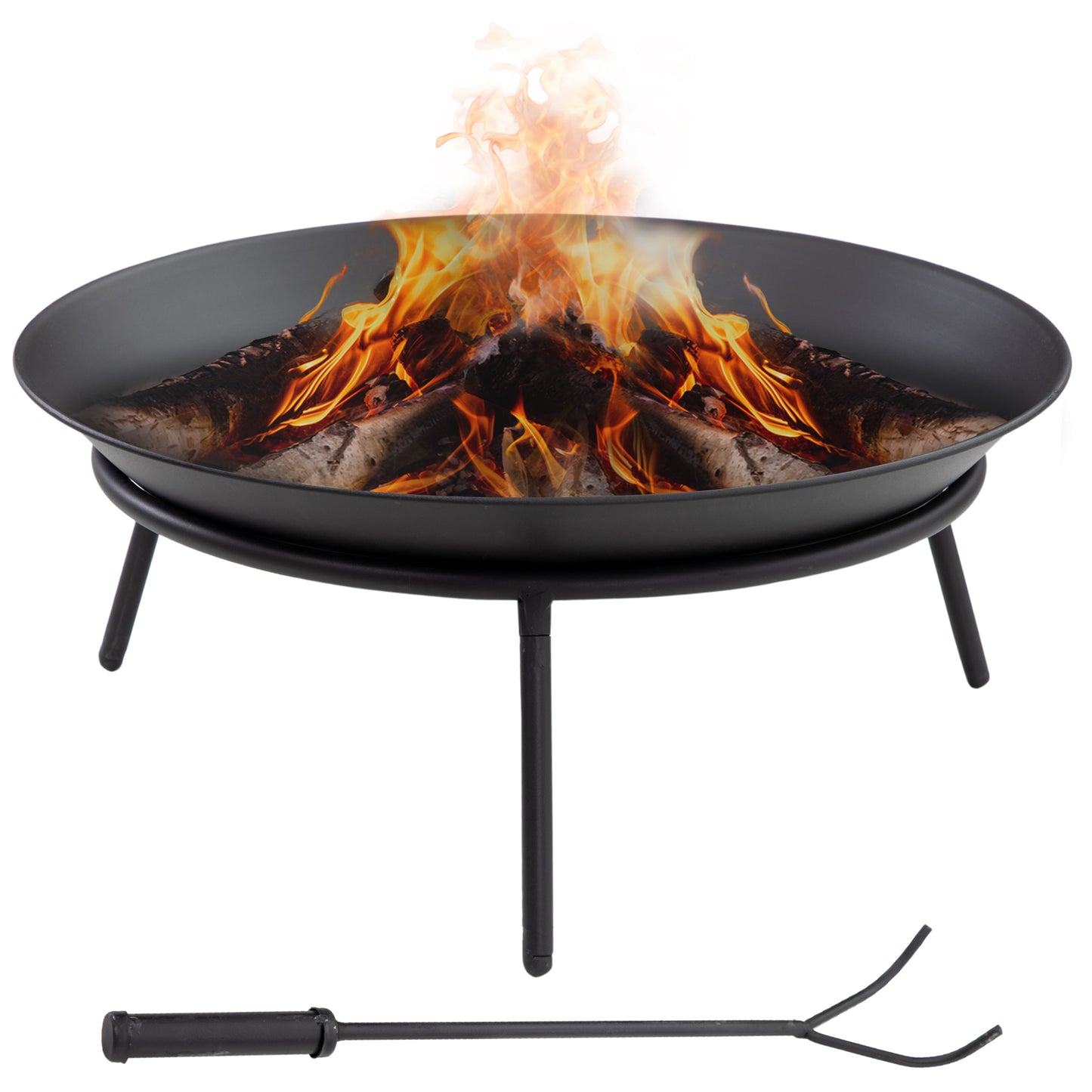 Fire Pit with Poker, Garden Fire Brazier Patio Heater Log Wood Burner for Outdoor Camping Bonfire, Black