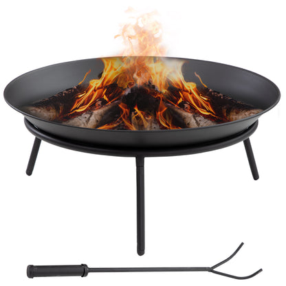 Fire Pit with Poker, Garden Fire Brazier Patio Heater Log Wood Burner for Outdoor Camping Bonfire, Black