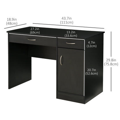 Computer Desk with Storage Drawers, Study Writing Table with Cabinet Adjustable Shelf for Home Office Workstation Bedroom, Black