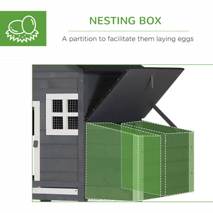 84" Chicken Coop Wooden Hen House Rabbit Hutch Poultry Cage Pen Outdoor Backyard with Nesting Box and Run, Grey