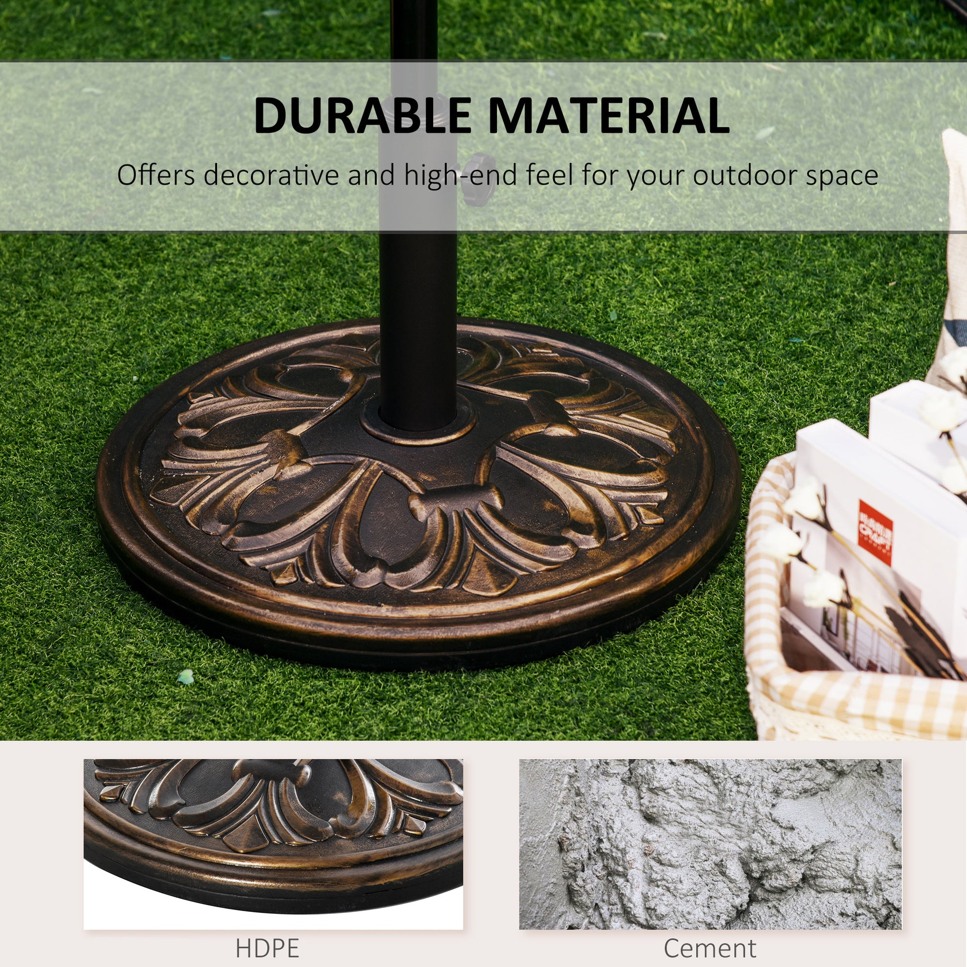 29 lb Heavy Duty Concrete Umbrella Base, 19" Round Parasol Holder for Outdoor, Garden, Backyard, Deck, Bronze