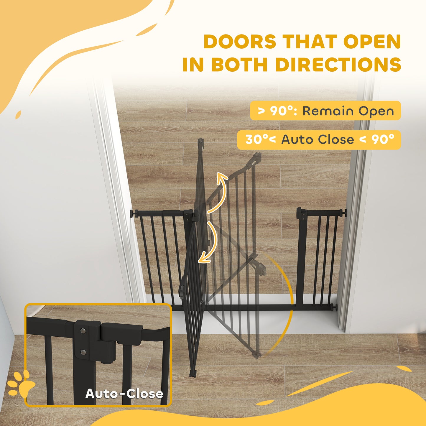 Extra Tall Dog Gate with Door, Pressure Fit, Auto Close, Double Locking for Doorways Hallways Stairs, 29"-39", Black