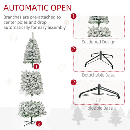 9 Feet Prelit Artificial Snow Flocked Pencil Christmas Tree, Slim Xmas Tree with Warm White LED Light, Holiday Home Xmas Decoration, Green