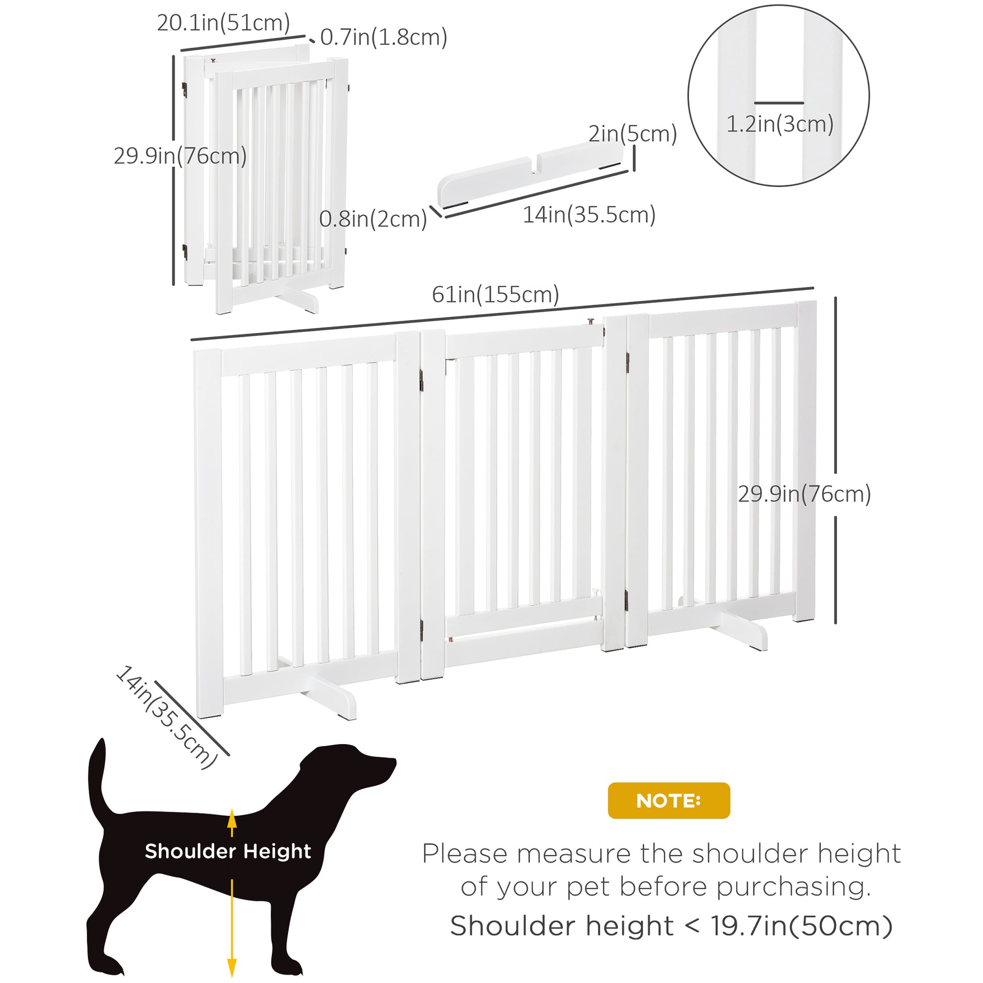 Free Standing Wood Pet Gate Indoor Dog Barrier 3 Panel Folding Z Shape Doorway