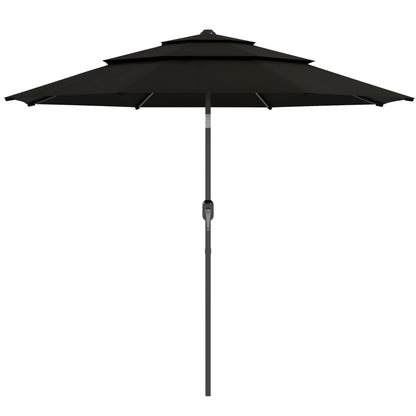 9FT 3 Tiers Patio Umbrella Parasol with Crank, Push Button Tilt for Deck, Backyard and Lawn, Black
