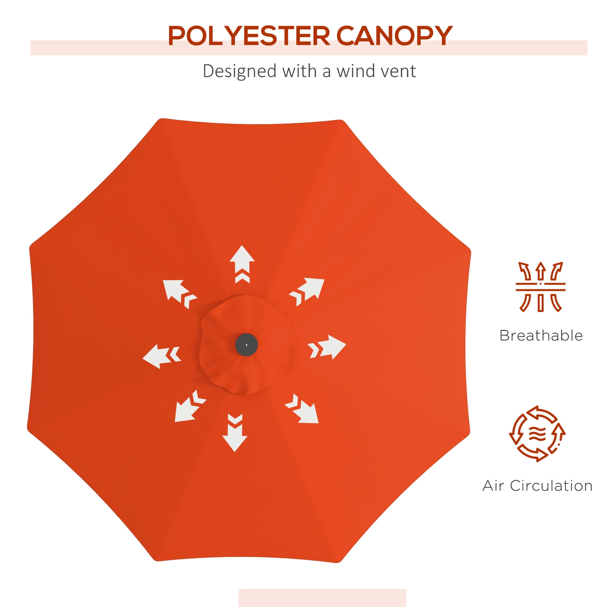 9ft Solar Patio Umbrella Outdoor Sunshade 24 LED Lights Tilt Canopy Orange