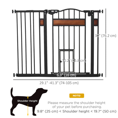 29.1''-41.3'' Extra Wide Dog Gate with Cat Door, Stair Pressure Fit, Auto Close, Double Locking, for Doorways, Hallways