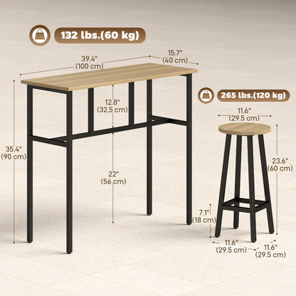 Bar Table Set of 6, Bar Table and Stools for 4, 2 Breakfast Tables and 4 Stools for Living Room, Grey-Brown