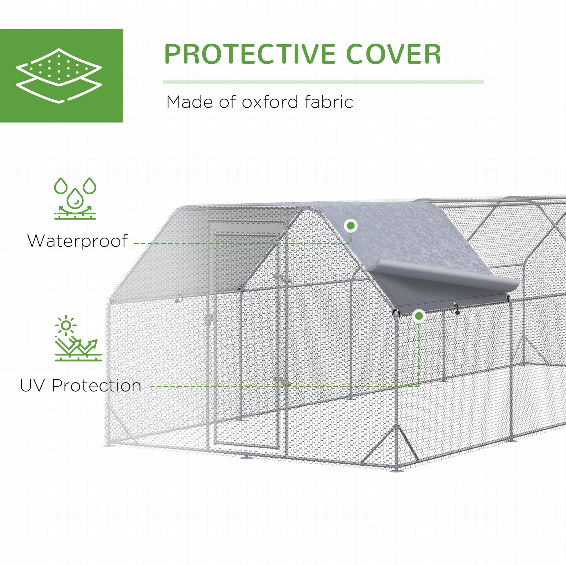 Chicken Run, Galvanized Large Metal Chicken Coop Cage, Walk-in Enclosure Poultry Hen Run House Playpen Rabbit Hutch with Flat Roof, Cover, 9.2' x 24.9' x 6.5', Silver