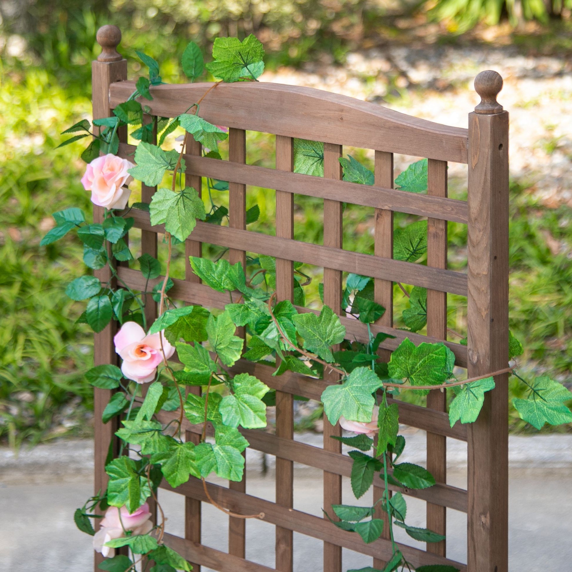 Raised Garden Bed with Trellis, Wood Planter Box for Garden, Free Standing Flower Bed, 25.2" x 11" x 47.2" Brown