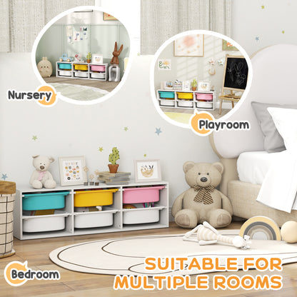 Qaba Kids Toy Storage Organizer with 6 Removable Plastic Bins for Toddlers, Toy Box for Bedroom, Nursery, Playroom