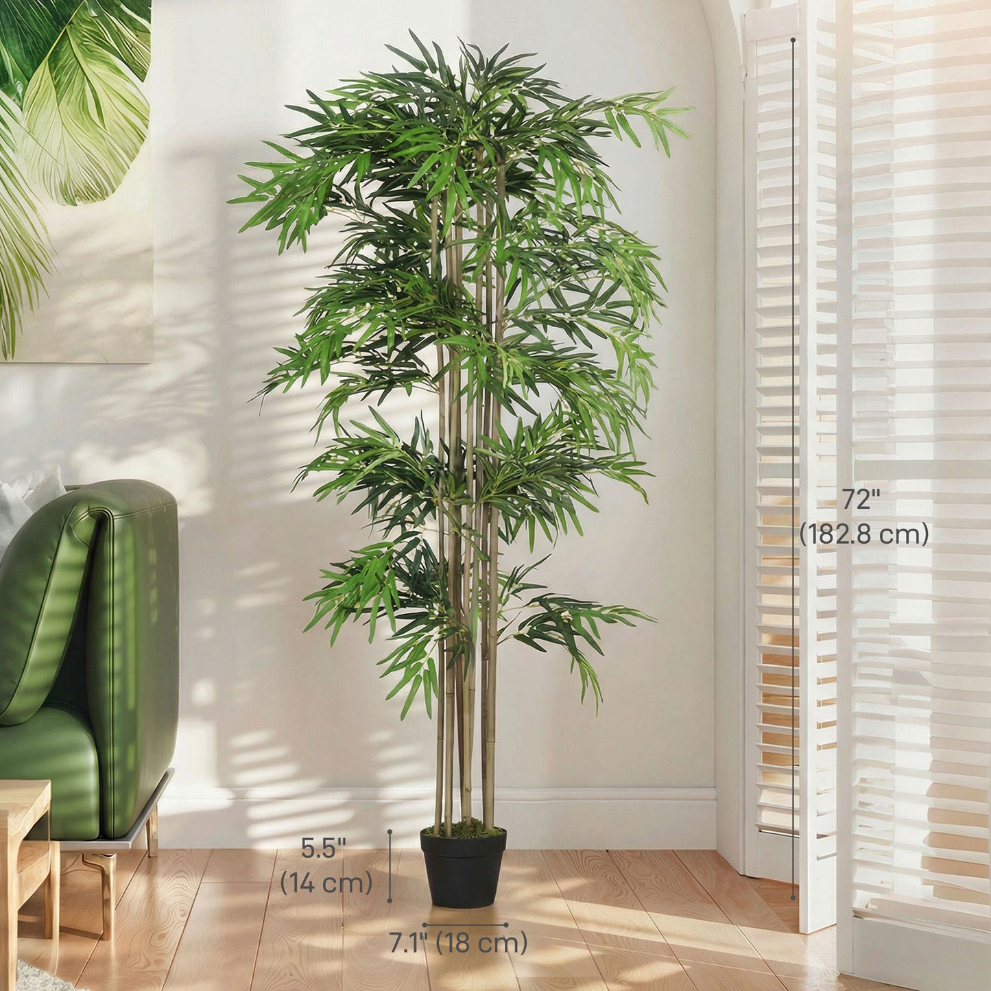 6FT Artificial Bamboo Tree Set of 2, Fake Plant with 1530 Leaves, Greenery Plant in Nursery Pot for Indoor, Green