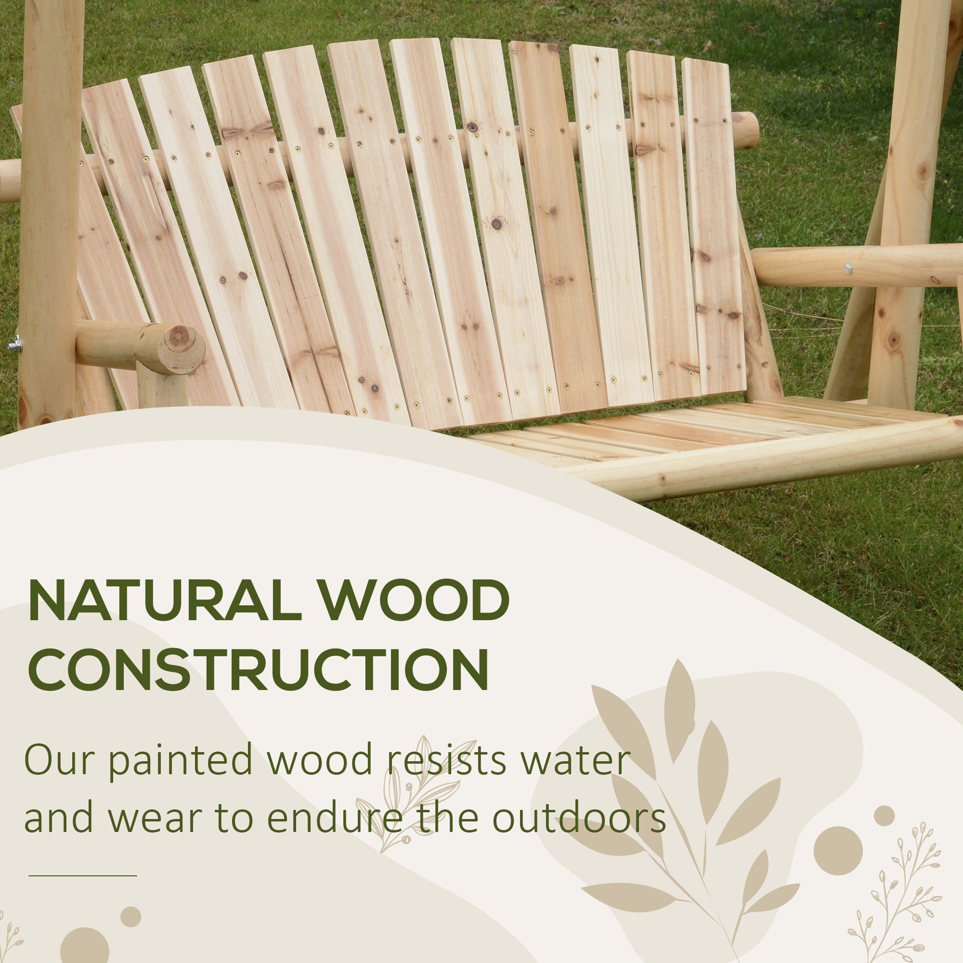 Freestanding 6.5' Wooden Loveseat Traditional Farmhouse Style Log Swing Natural Wood