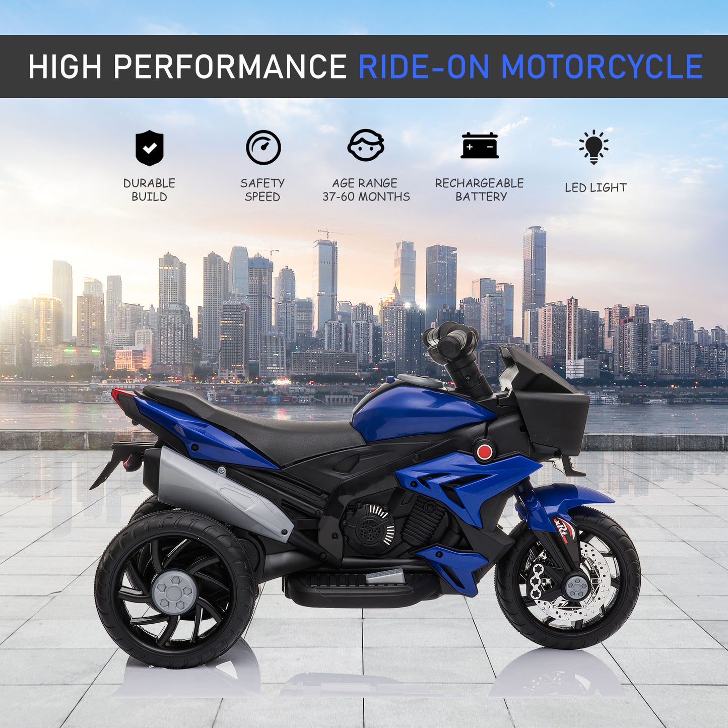 Aosom Kids Electric Pedal Motorcycle Ride-On Toy 6V Battery Powered w/ Music Horn Headlights Motorbike for Girls Boy Blue