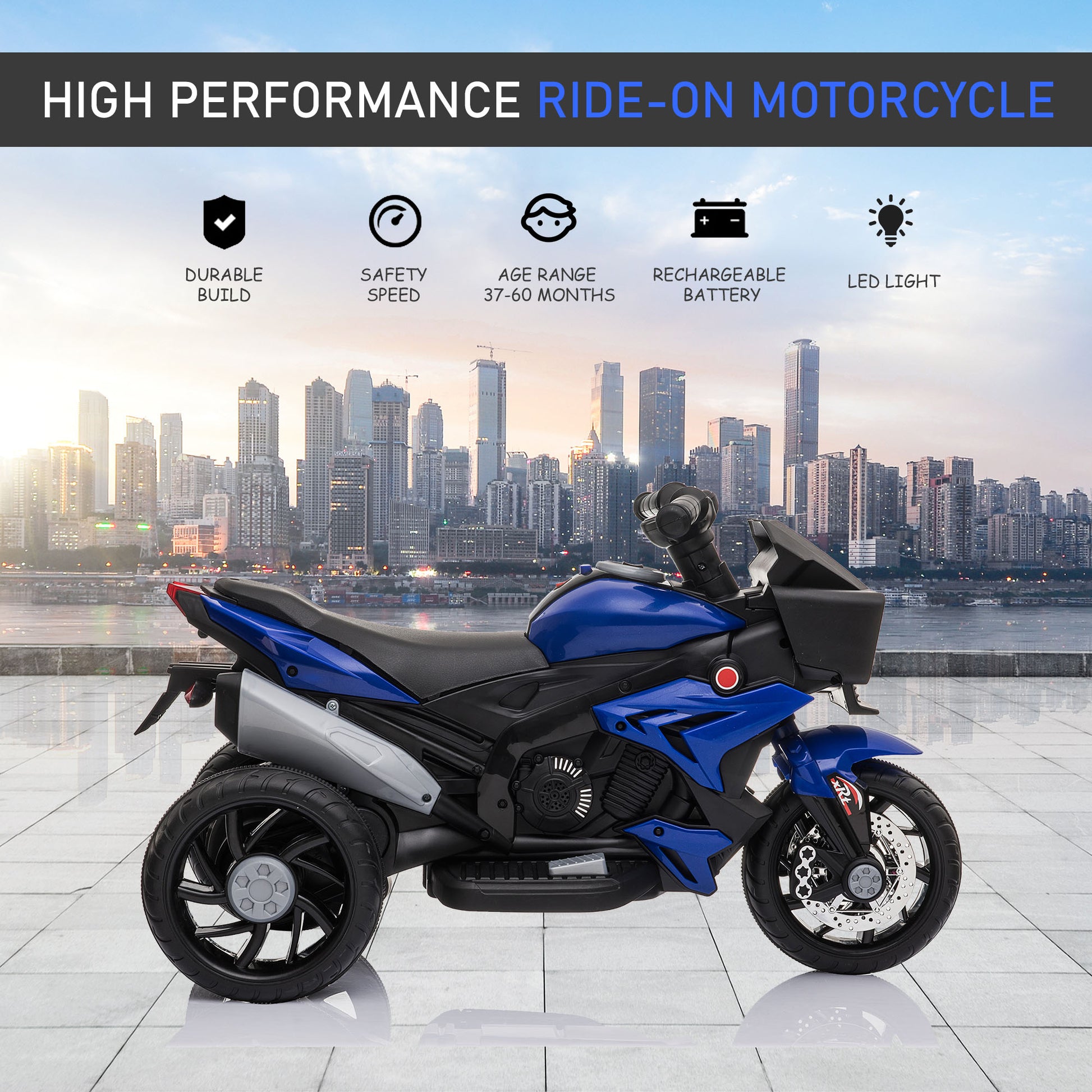 Aosom Kids Electric Pedal Motorcycle Ride-On Toy 6V Battery Powered w/ Music Horn Headlights Motorbike for Girls Boy Blue