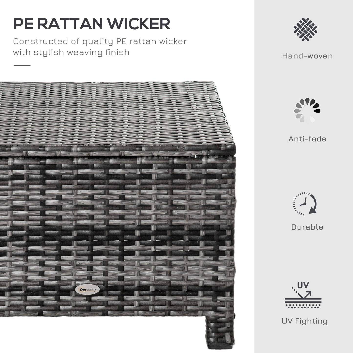 Patio Rattan Ottoman, Outdoor Wicker Footrest with Soft Cushion, Metal Frame for Backyard, Garden, and Poolside, Grey