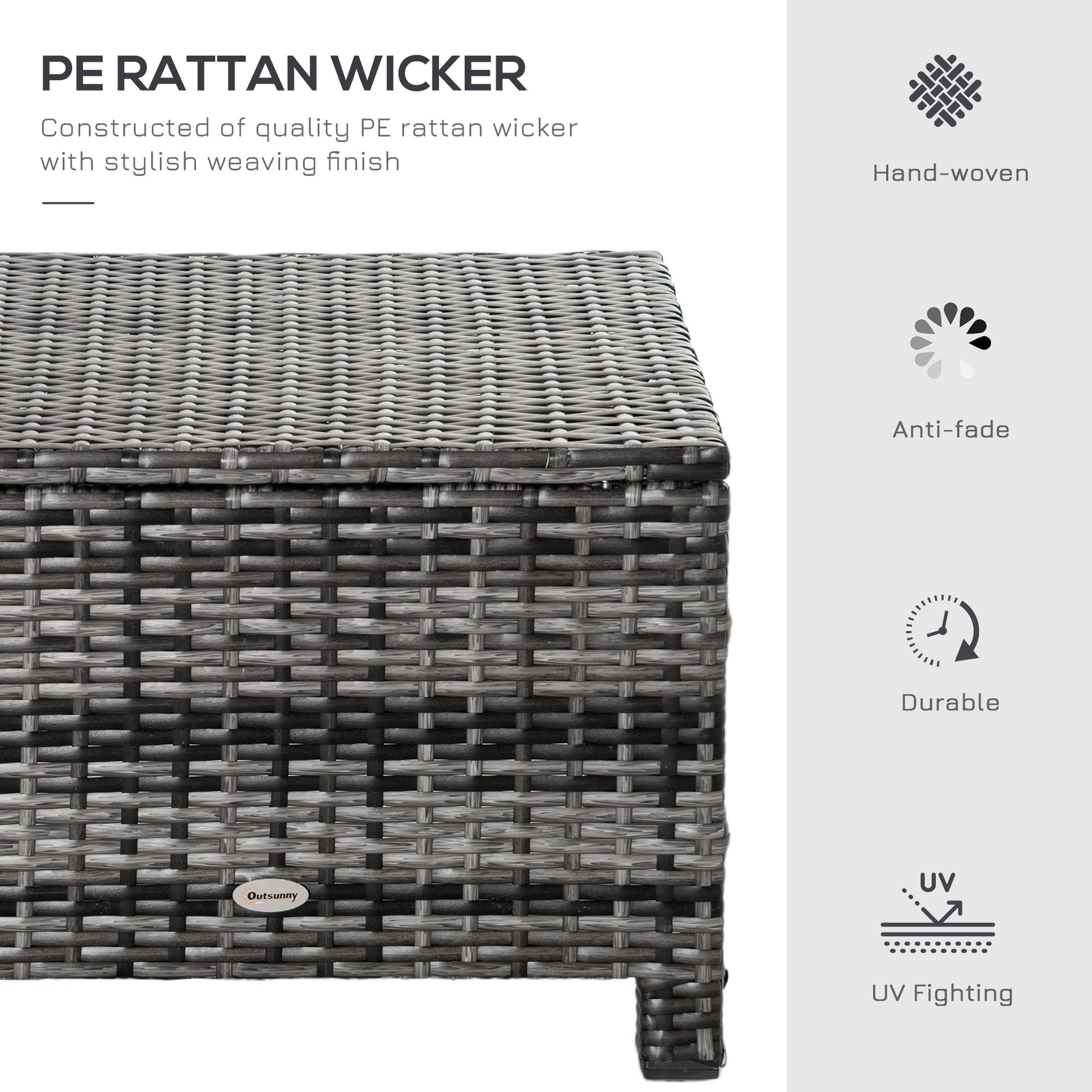 Patio Rattan Ottoman, Outdoor Wicker Footrest with Soft Cushion, Metal Frame for Backyard, Garden, and Poolside, Grey