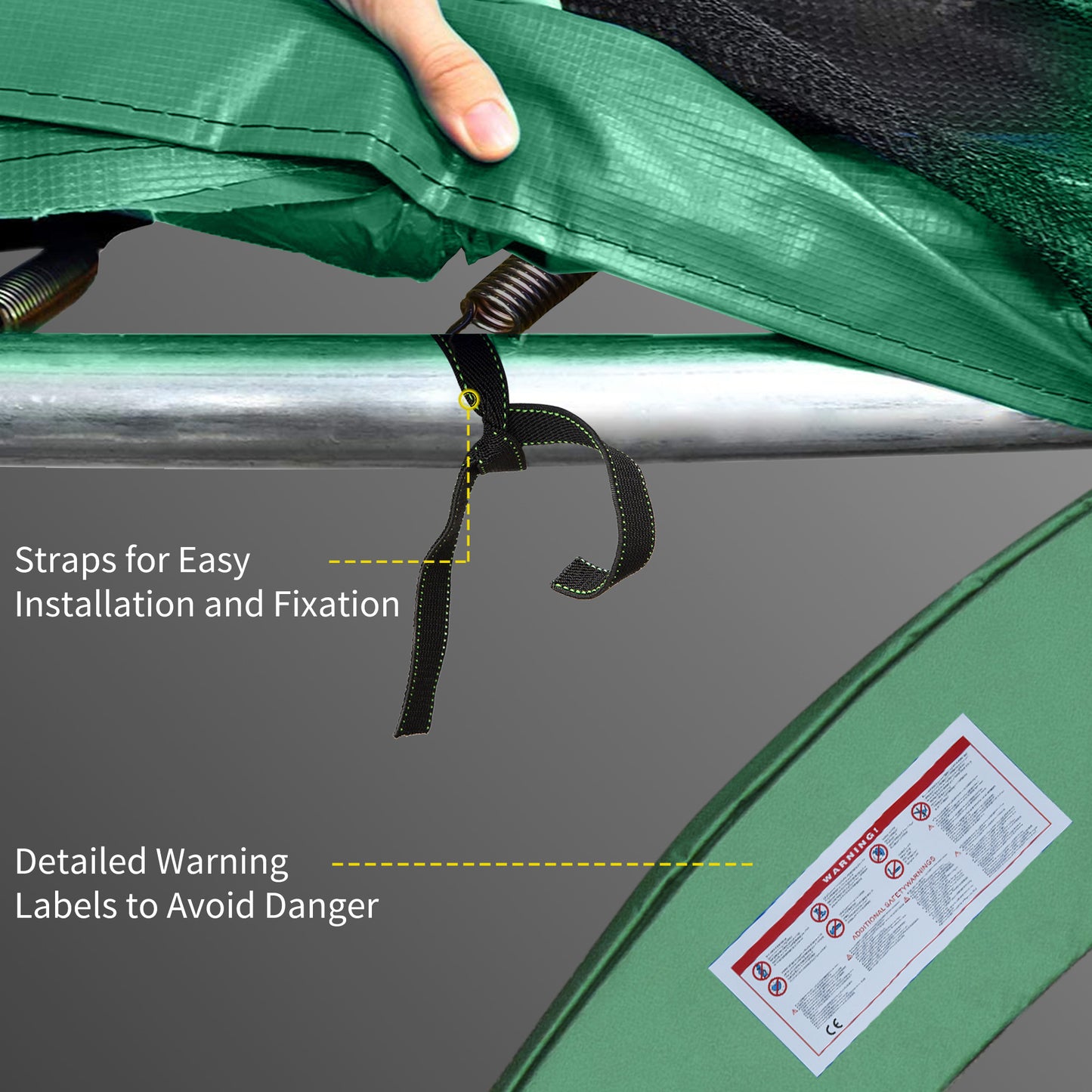 12ft Trampoline Pad, Trampoline Replacement Safety Pad Mat Spring Cover, Water-Resistant, UV-Resistant, Tear-Resistant Edge Protection, No Holes for Pole, Green