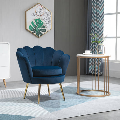 Modern Accent Chair, Velvet-Touch Fabric Leisure Club Chair with Gold Metal Legs for Bedroom, Blue