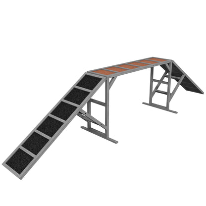 Dog Agility Equipment Ramp with Safety Bar, Non-slip Surface, for Walk and Pause Training, Gray