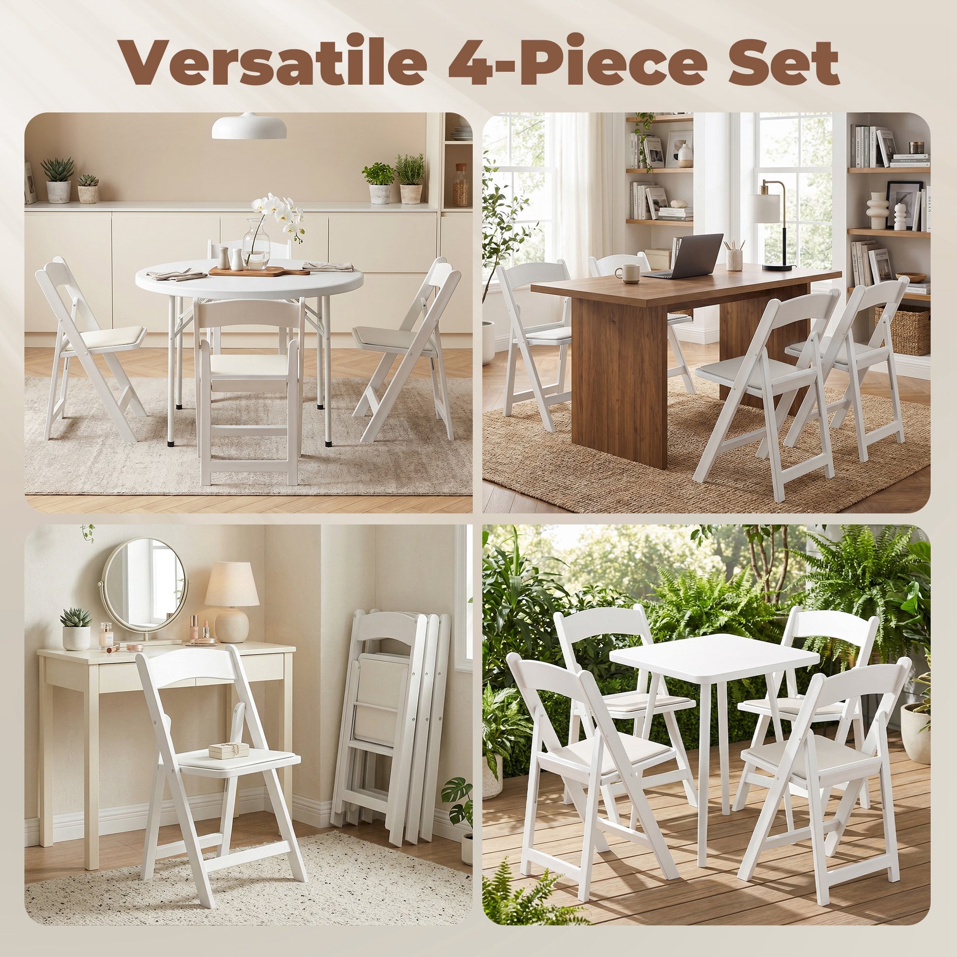4 Pack Folding Chairs, Foldable Resin Chair with Padded Seat, Portable Indoor Outdoor Seat for Office Events Dining