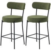 Set of 2 Barstools, Upholstered Corduroy Bar Stools with Backrest, Footrest for Kitchen Island, Dining Room, Green