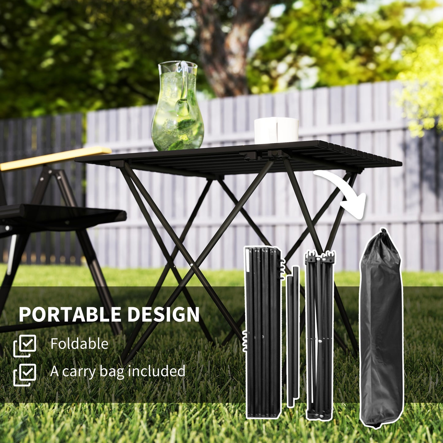 Folding Camping Table, Outdoor Portable Picnic Table with Carry Bag, Foldable Table for Camping, Picnic, Hiking, Black