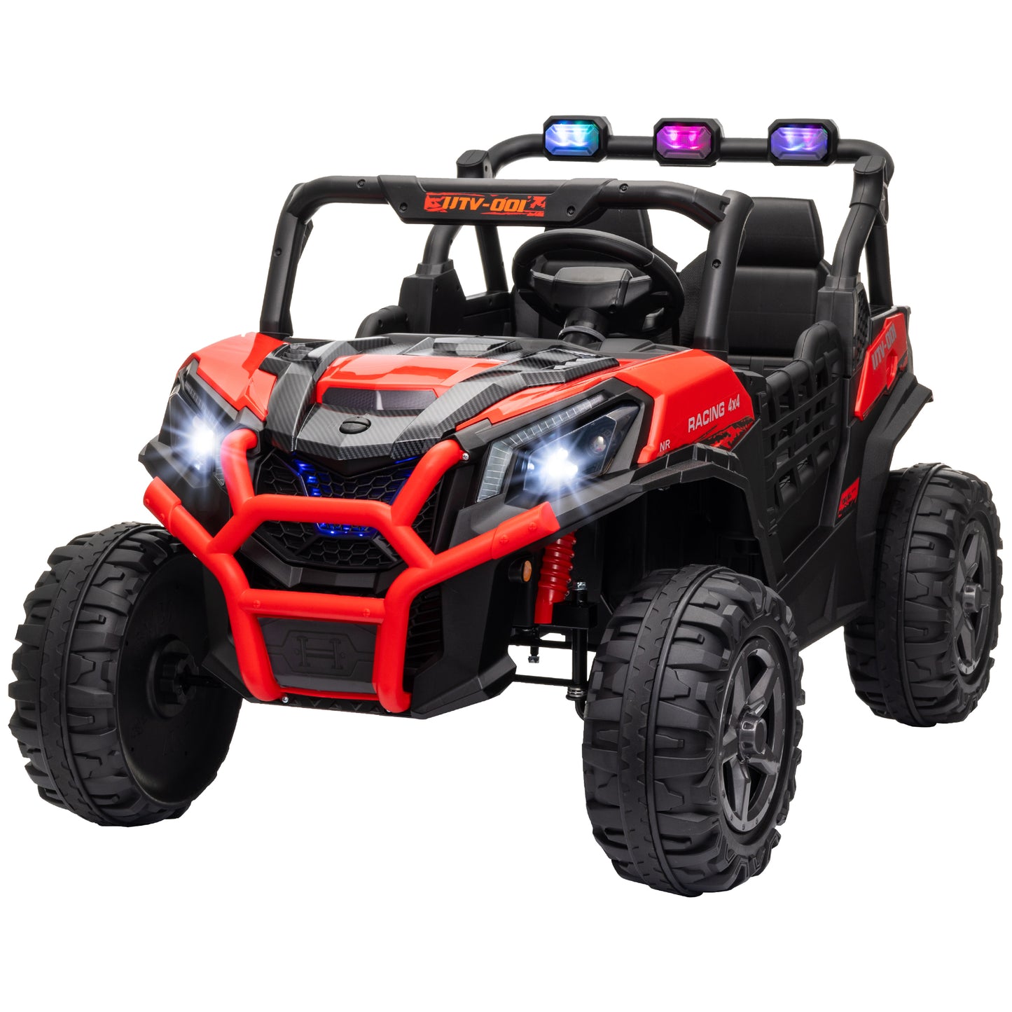 Qaba 2 Seater 24V Electric Car for Kids with Remote Control, 3 Speed, LED Lights, Music, Horn, Spring Suspension, Red