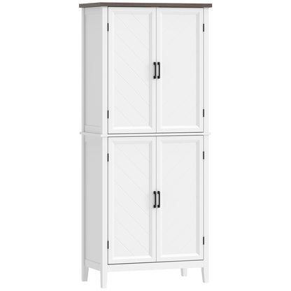 70" Tall Kitchen Storage Cabinet Modern Farmhouse Pantry Cabinet with 4 Chevron Doors and 4 Adjustable Shelves, White