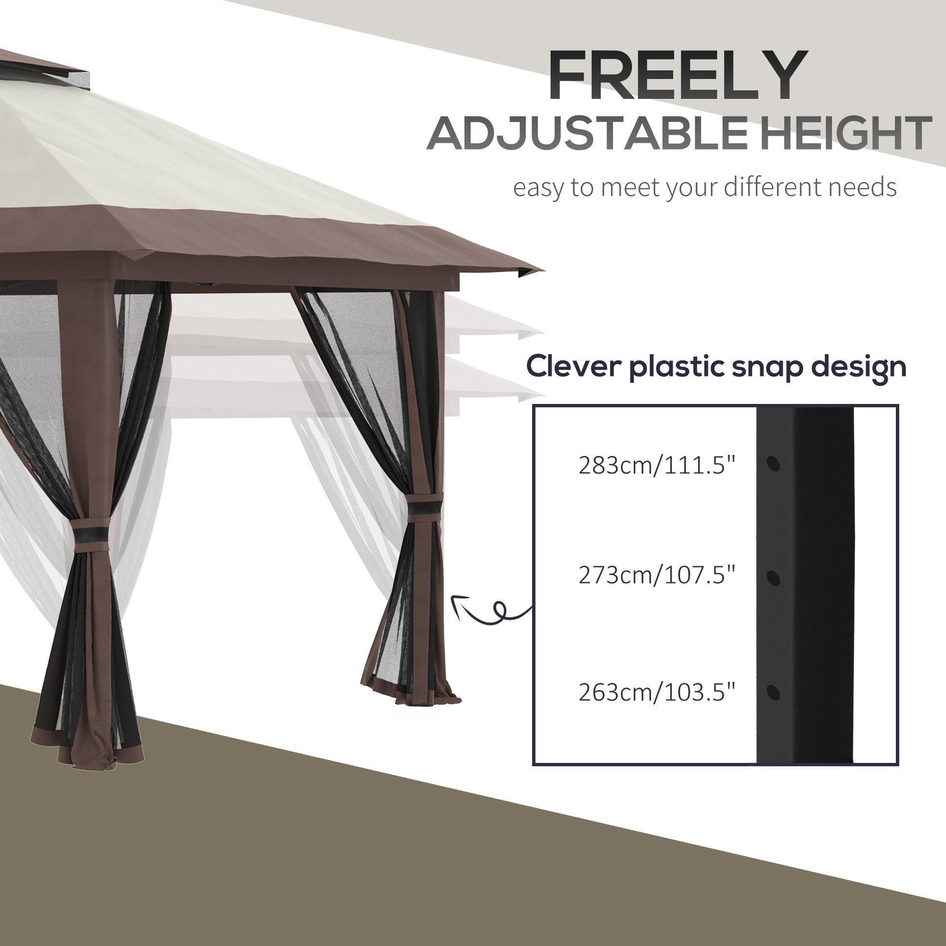 13' x 13' Pop Up Canopy, 2-Tier Roof Easy up Tent Shelter with Nettings Carry Bag Weight Bags for Garden, Patio, Beige