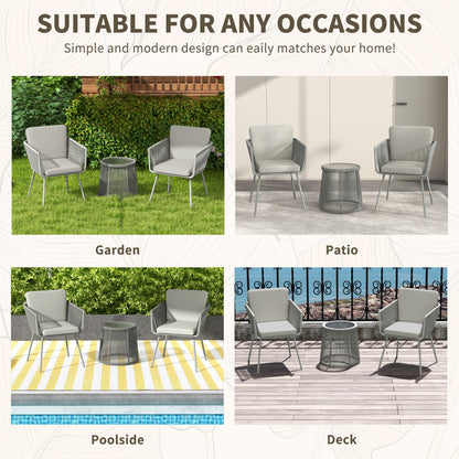 3 Piece Outdoor Patio Bistro Set, Wicker Rattan Furniture with Metal Legs for Garden, Backyard, Light Grey