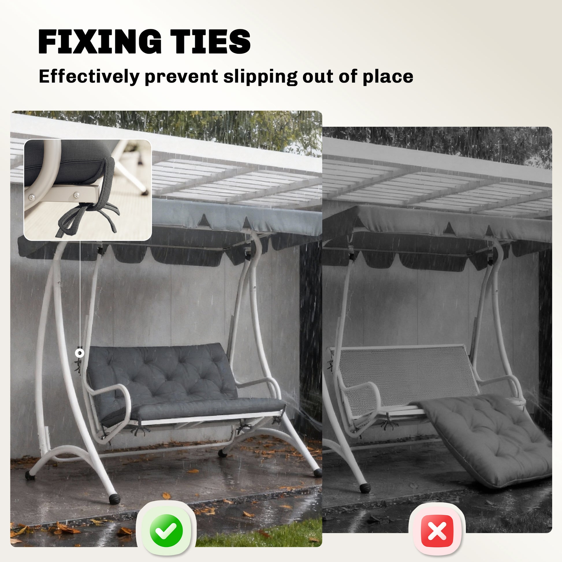 Porch Swing Cushion Garden Bench Cushion with Backrest, Non-Slip 2-seater Soft Pad, Swing Chair Mat Replacement for Indoor and Outdoor, 39.4" x 38.6", Dark Grey