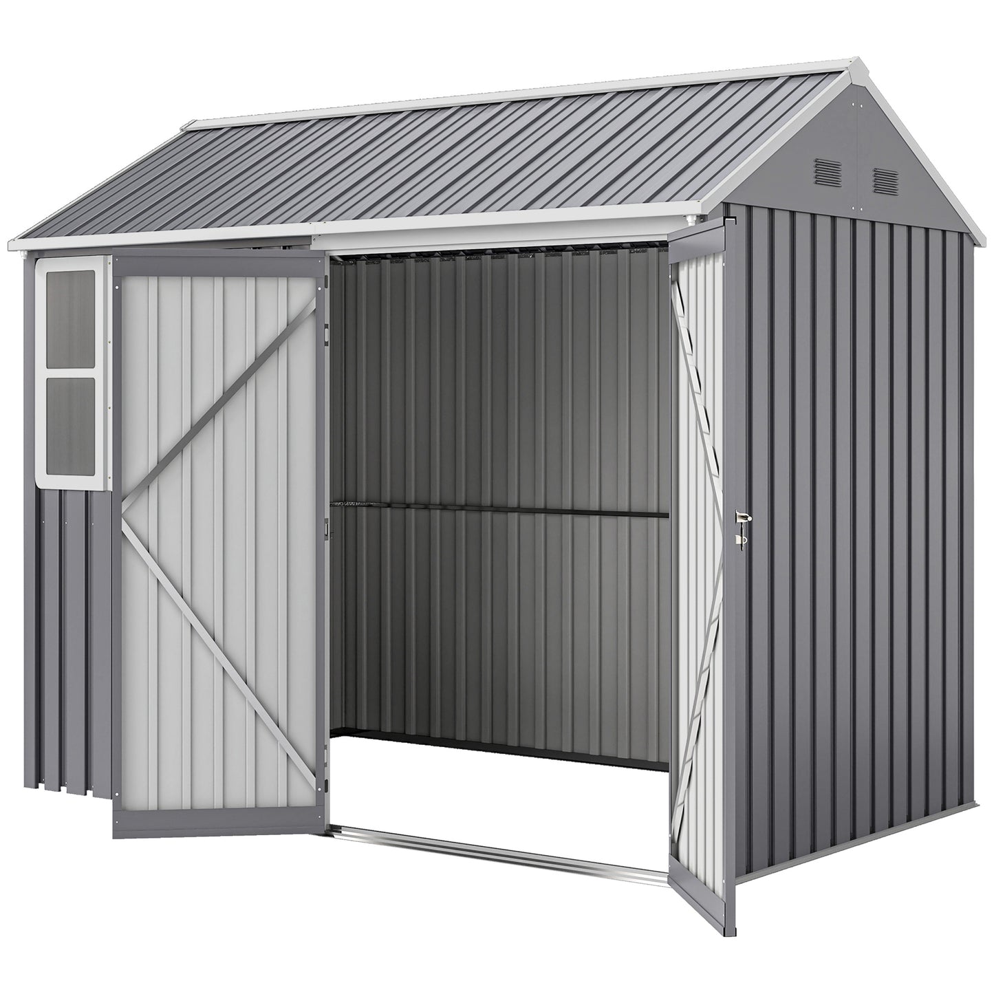 8.5' x 5.5' Metal Garden Storage Shed, Outdoor Tool Storage House with Lockable Door, Vents, Sloped Roof, Light Grey