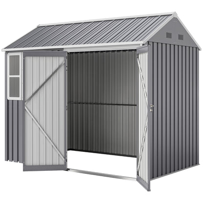 8.5' x 5.5' Metal Garden Storage Shed, Outdoor Tool Storage House with Lockable Door, Vents, Sloped Roof, Light Grey