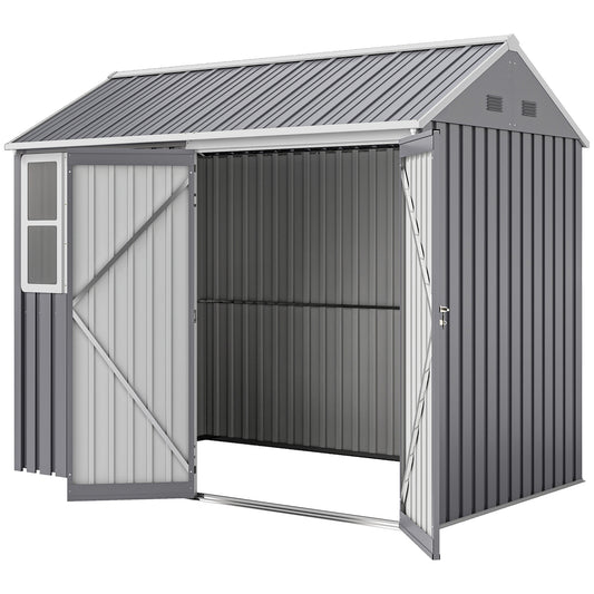 8.5' x 5.5' Metal Garden Storage Shed, Outdoor Tool Storage House with Lockable Door, Vents, Sloped Roof, Light Grey