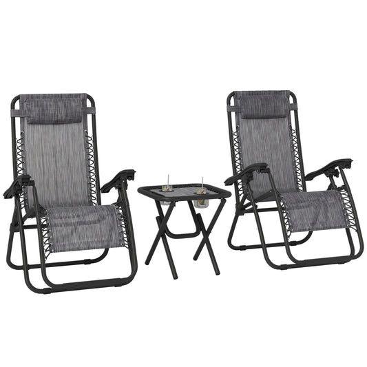 Zero Gravity Chair Set of 2 Patio Chair with Side Table Cupholders and Pillows for Pool, Backyard, Lawn, Dark Grey