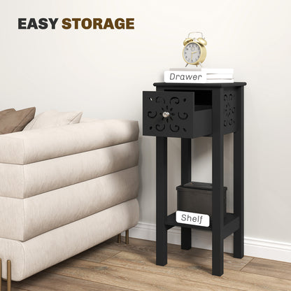 Nightstand Set of 2 with Drawer and Open Storage Shelf Black