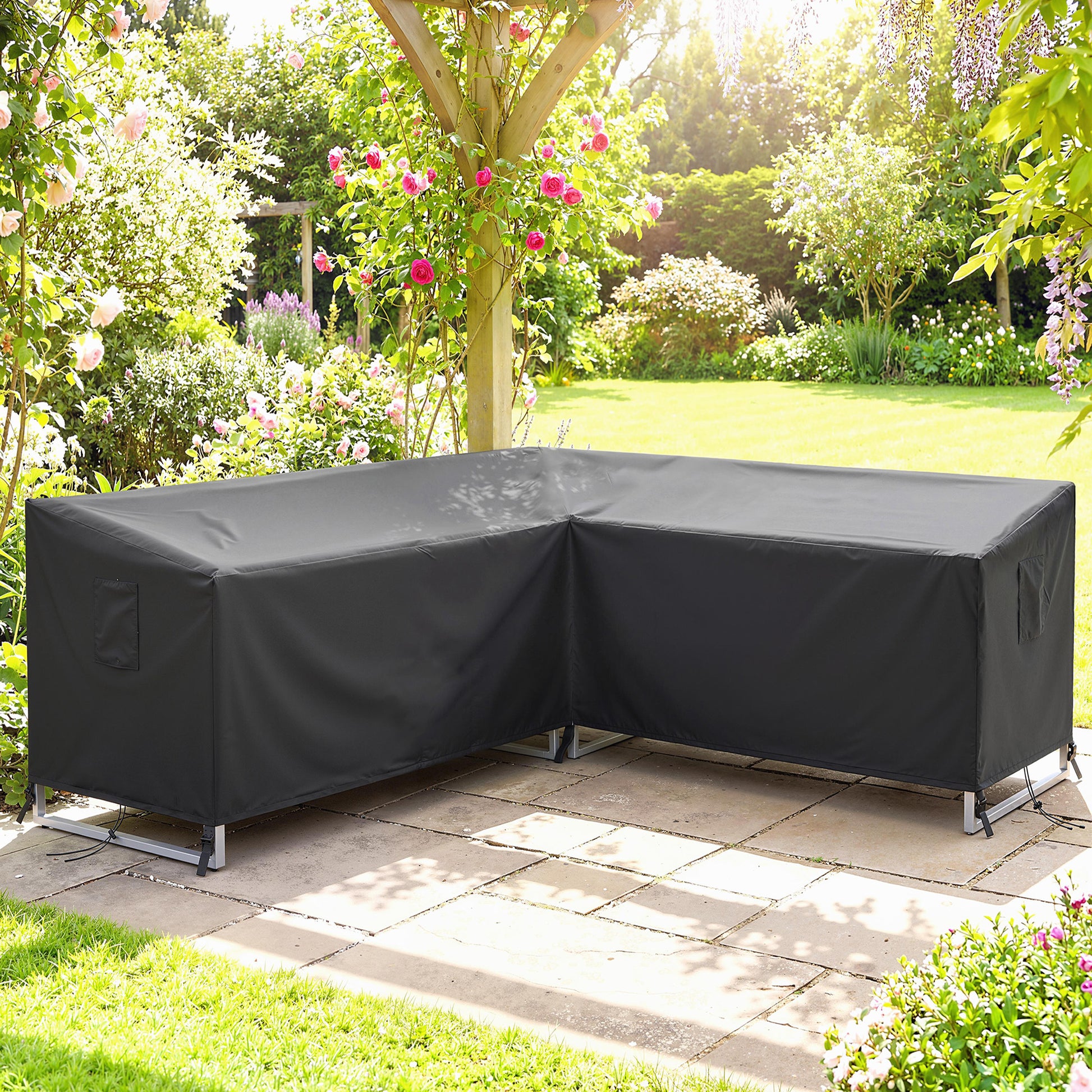 V-Shaped Patio Furniture Cover, Waterproof Outdoor V-Shaped Sectional Sofa Cover with Air Vent, 85" x 85", Black