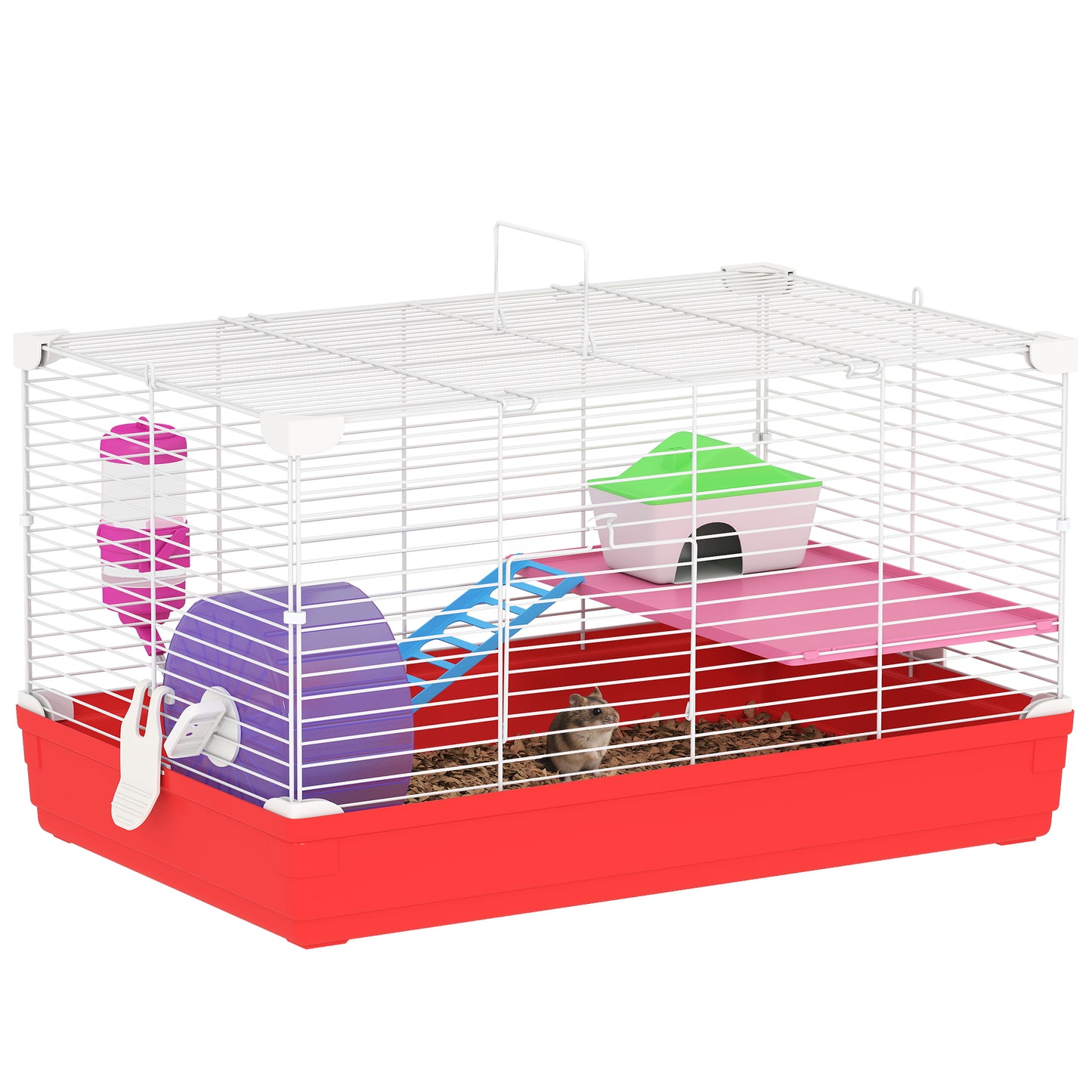 18.5'' Hamster Cage with Exercise Wheel and Water Bottle Dishes, Rat House and Habitats 2 Storey Design, Red