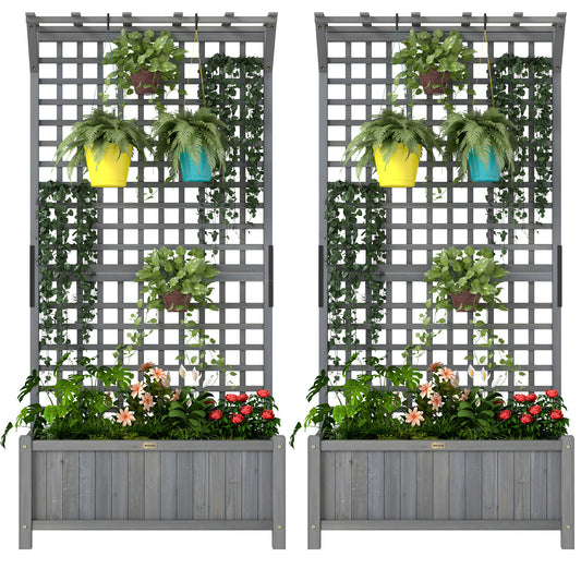 Wood Planter with Trellis for Vine Climbing, Raised Garden Bed, Privacy Screen for Backyard, Patio, Deck, Dark Grey