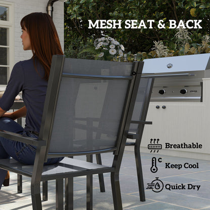 7 Piece Outdoor Dining Set with 6 Stackable Chairs, Rectangle Table, WPC Slatted Top, Rust-Resistant Steel Frame