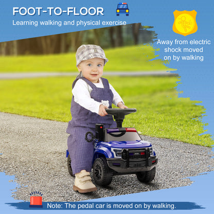 Aosom Kids Ride On Sliding Car with Hidden Under Seat Storage, Ride On Police Car for Toddler with Megaphone, Anti Dumping Device, Removable Backrest, Foot-to-Floor Design, Blue