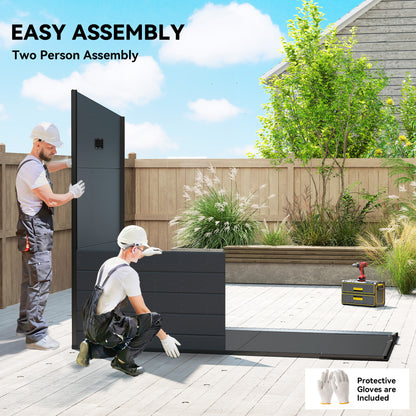 4.3' x 8' Outdoor Storage Shed with Floor, Garden Shed with Lockable Doors and Windows, Dark Grey